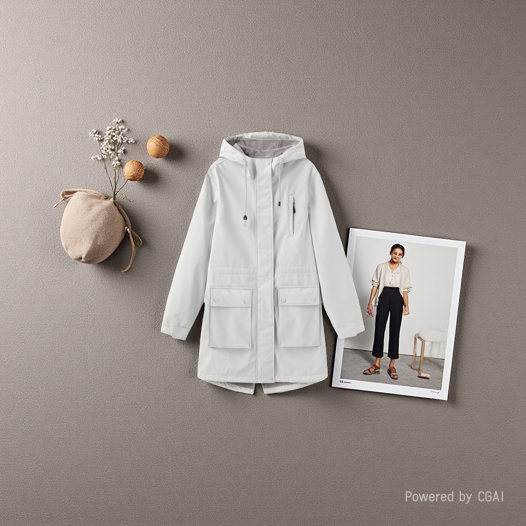 European and American autumn and winter jackets for women, European size rainproof hooded women, raincoats, coats, windbreakers, women in white