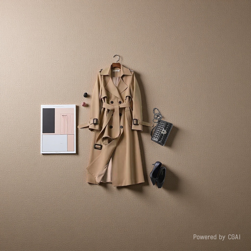 A mid-length windbreaker for women in the spring and Autumn of 2025, a popular British-style knee-length coat for petite women in Khaki