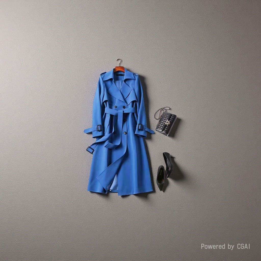 A mid-length windbreaker for women in the spring and autumn of 2025, a trendy British-style knee-length coat for petite women in Korean style, in blue