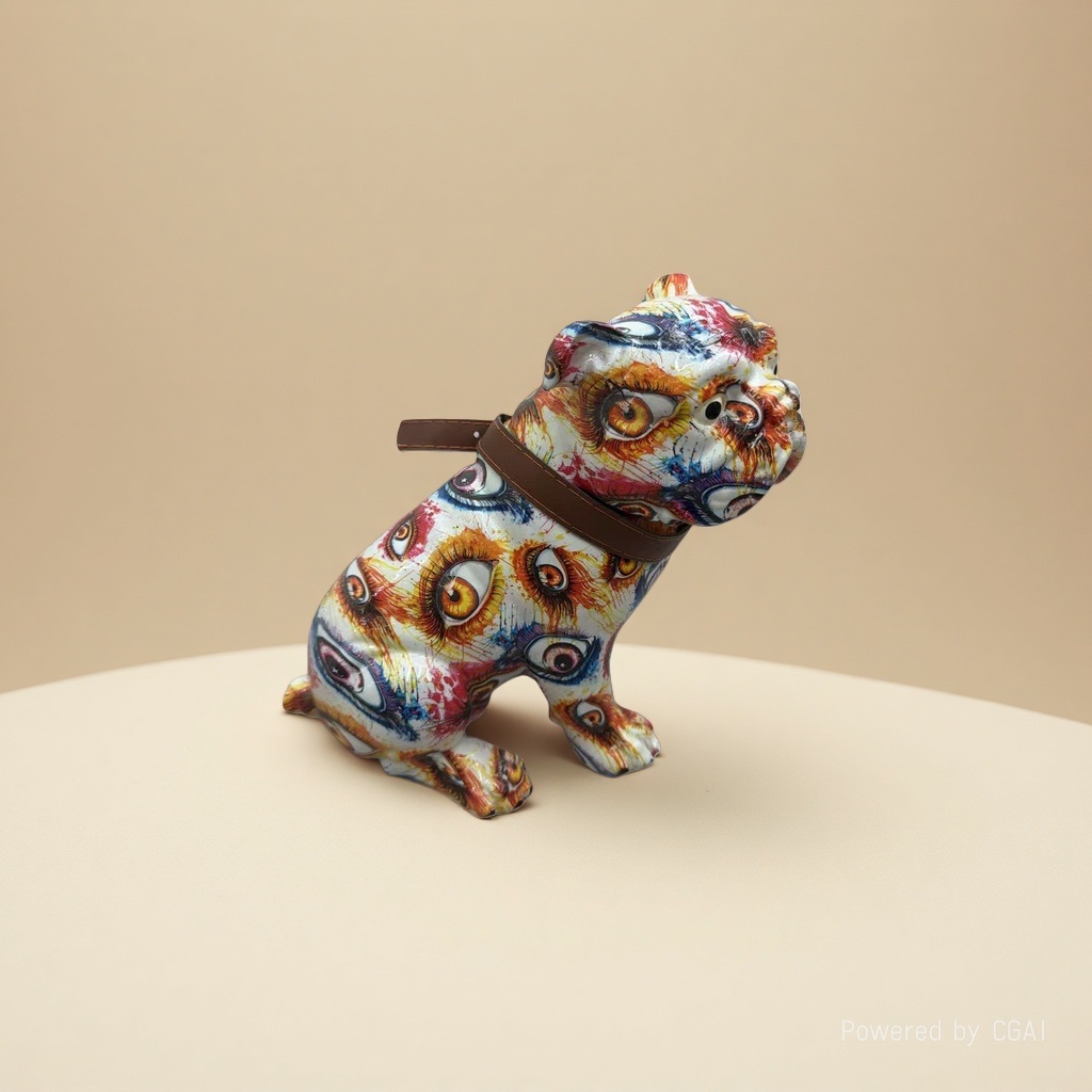 彩色眼睛图案斗牛犬羊陶瓷摆件