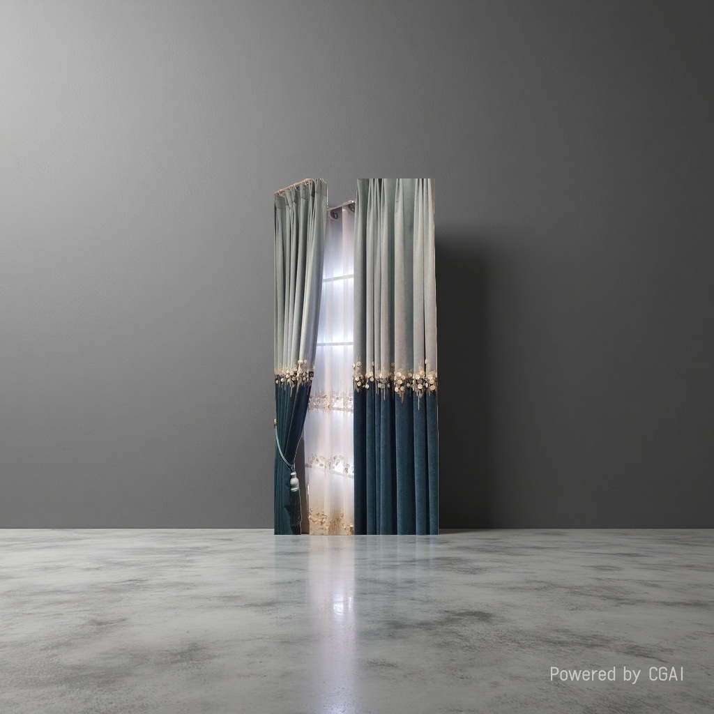 Blue-green velvet curtains with golden circular sequins and fringed trims Application Scenario