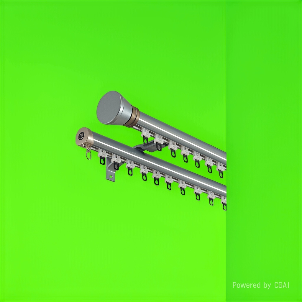 The silver double-track curtain track is compatible with the gold decorative head curtain hook and Roman rod details Picture