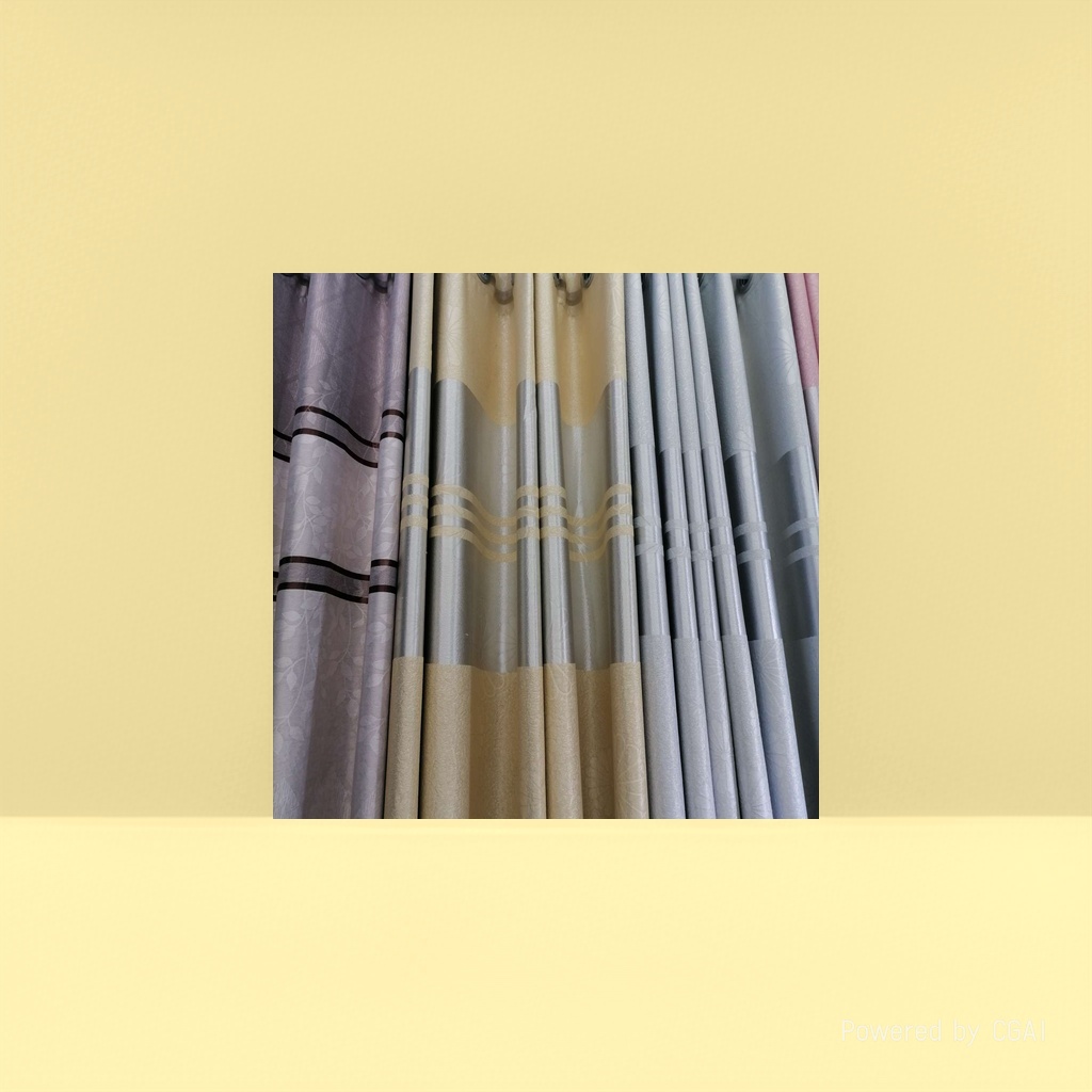 Semi-transparent linen grey striped finished curtain bath curtain set with automatic opening and closing Specification image