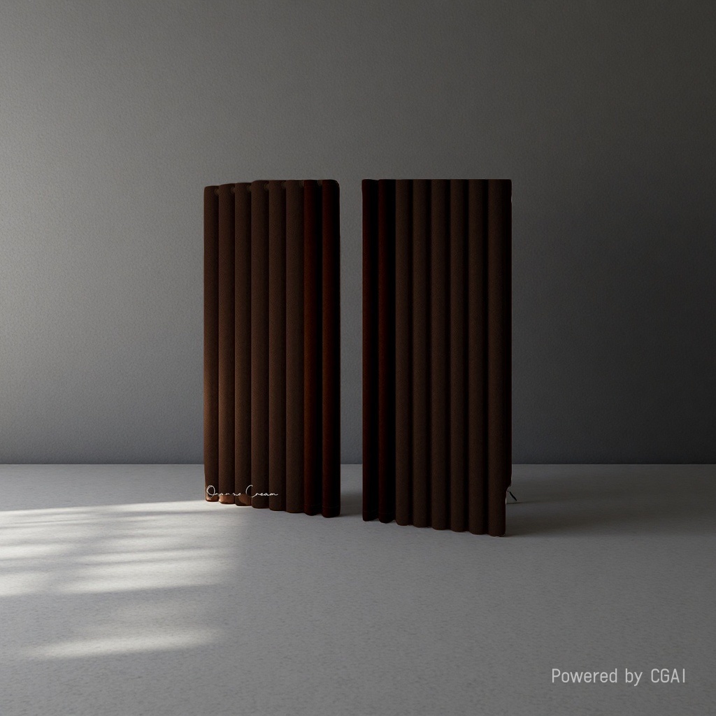 Dark brown vertical striped semi-transparent linen finished curtains, bath curtain sets, automatic curtains Specification image