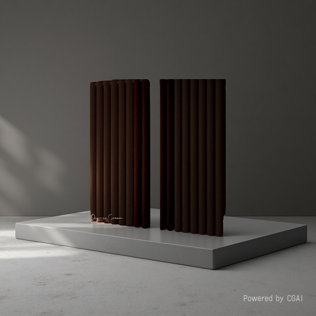 Dark brown vertical striped semi-transparent linen finished curtains, bath curtain sets, automatic curtains Application Scenario
