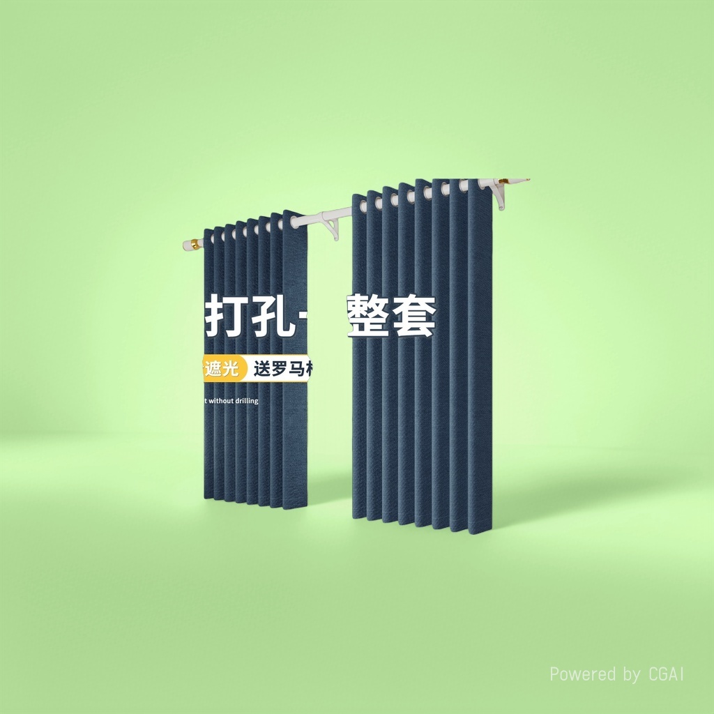 Dark blue semi-transparent linen finished curtains, bath curtain sets, automatic curtains Application Scenario