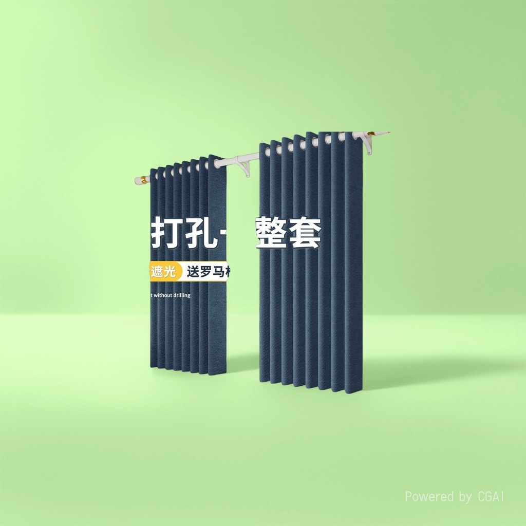 Dark blue semi-transparent linen finished curtains, bath curtain sets, automatic curtains details Picture