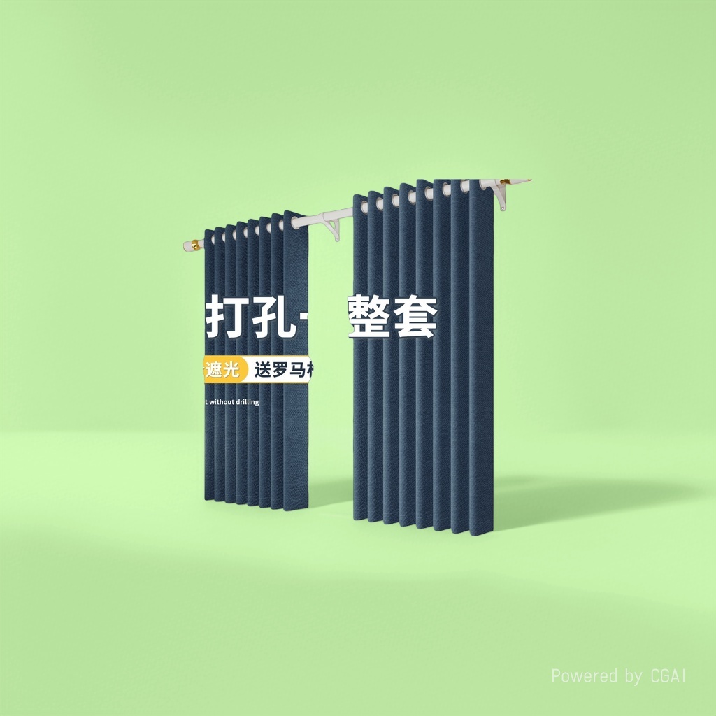 Dark blue semi-transparent linen finished curtains, bath curtain sets, automatic curtains Specification image