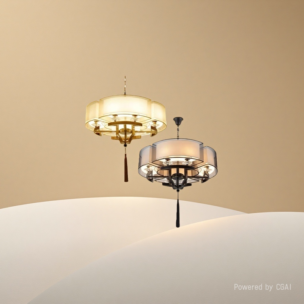 LED e-sports atmosphere magnetic light box, beige and black double lampshades, lotus artificial flower decorative pendant lamp Specification image