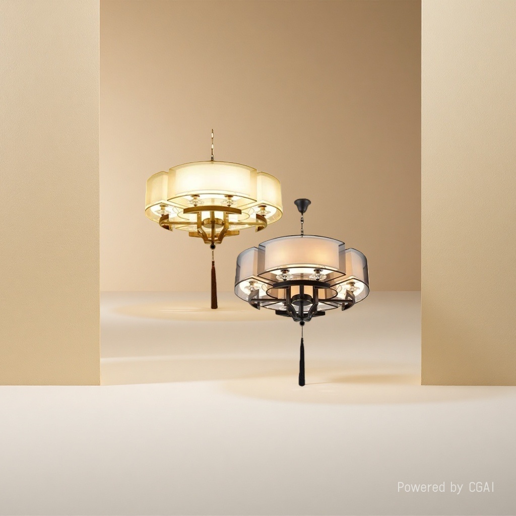 LED e-sports atmosphere magnetic light box, beige and black double lampshades, lotus artificial flower decorative pendant lamp details Picture