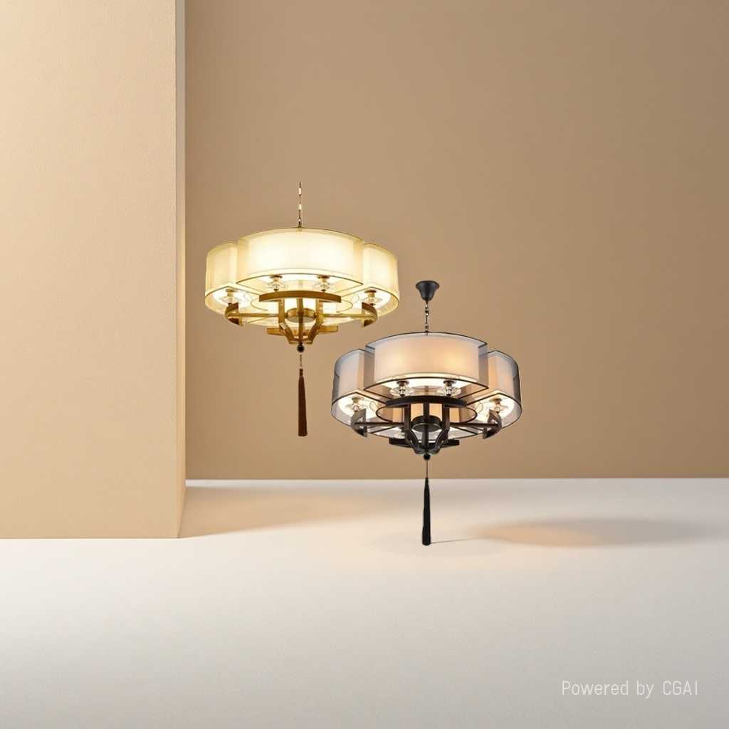 LED e-sports atmosphere magnetic light box, beige and black double lampshades, lotus artificial flower decorative pendant lamp Application Scenario