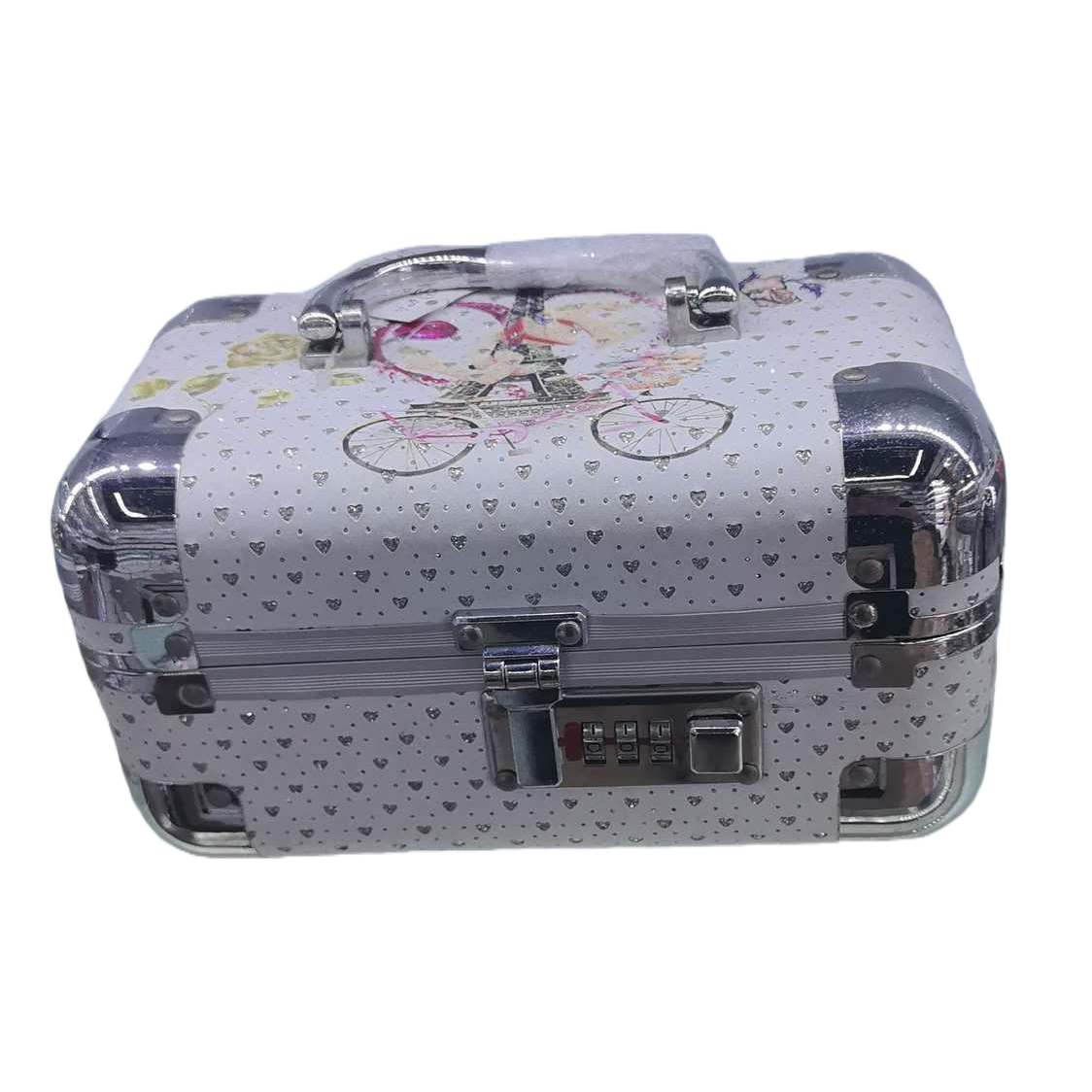قلب أبيض مع حقيبة ماكياج ذات قفل مشفر، حقيبة حقيبة مكياج Item Picture
