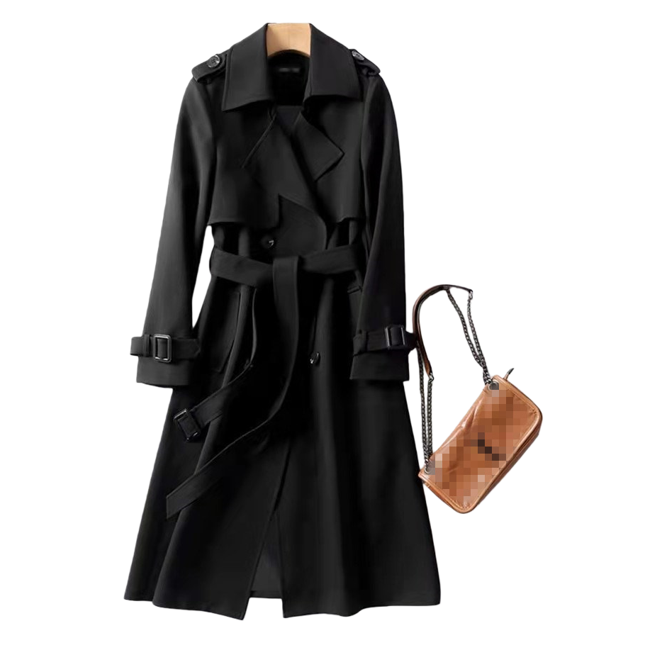 A mid-length windbreaker for women in the spring and autumn of 2025, a trendy British style knee-length coat for petite women in Korean style, black Item Picture