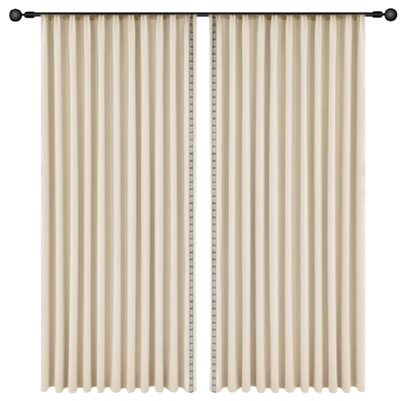Beige vertical striped lace curtain fabric with French style handle pattern Item Picture