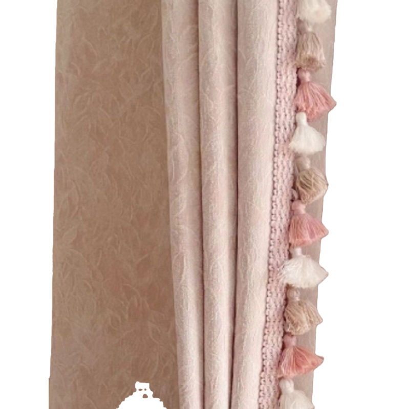 Pink tassel semi-transparent linen finished curtains, bath curtain sets, automatic curtains Item Picture