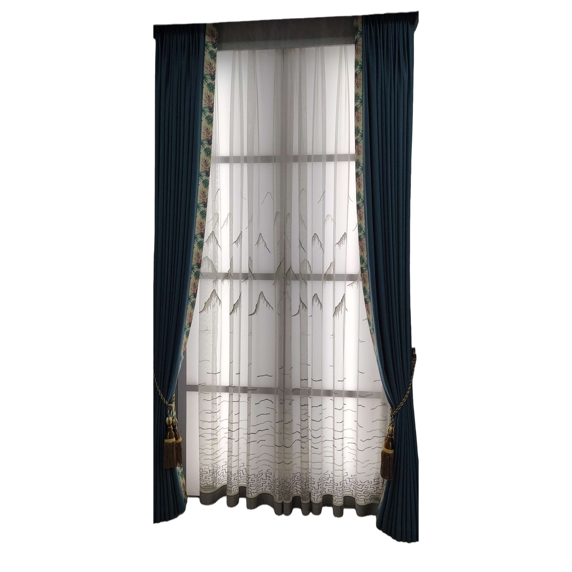 Cortina eléctrica conjunto integral cortina azul oscuro cortina más pantalla transparente cortina de encaje cortina de puerta serpentina y accesorios Item Picture