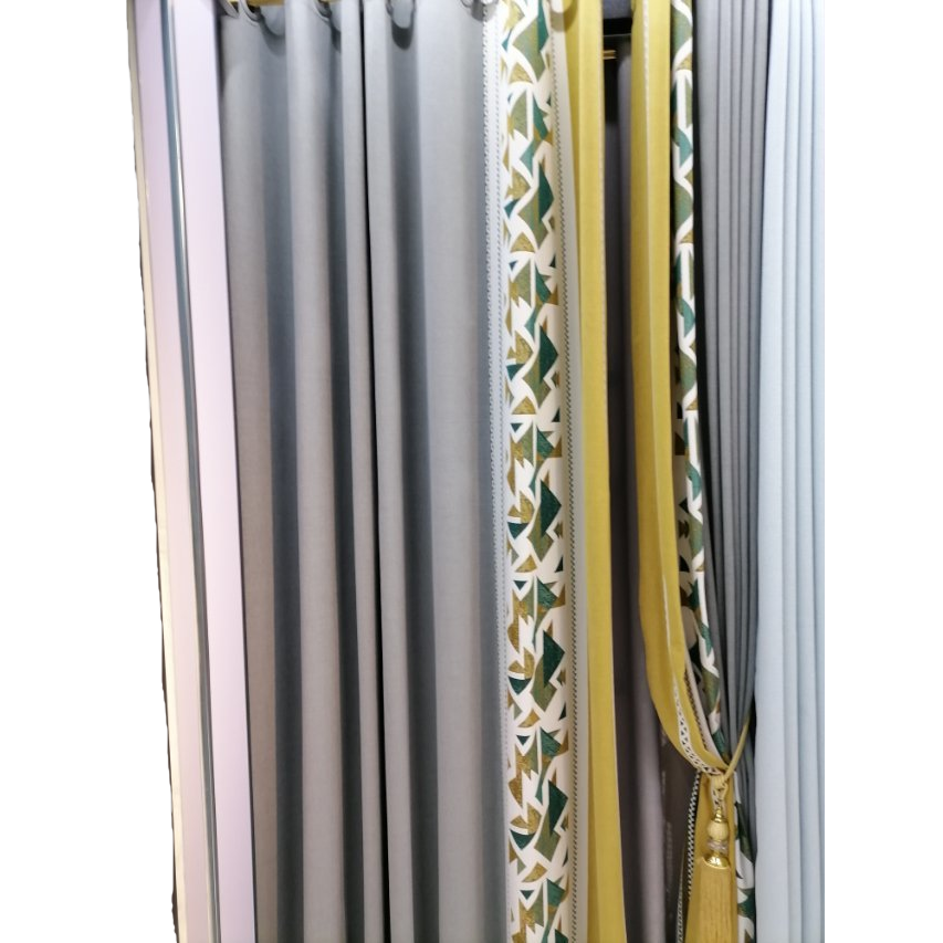 Grey striped semi-transparent linen finished curtains, bath curtain sets, automatic curtains Item Picture