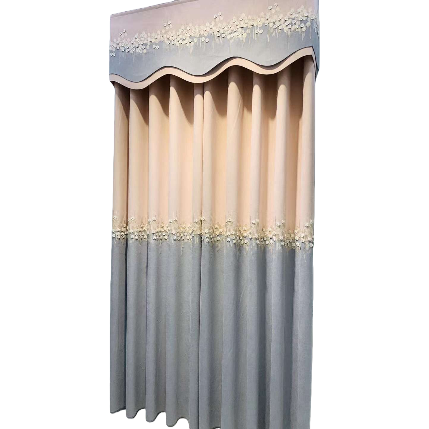 Grey gradient embroidered semi-transparent linen finished curtains, bath curtain sets, automatic curtains Item Picture