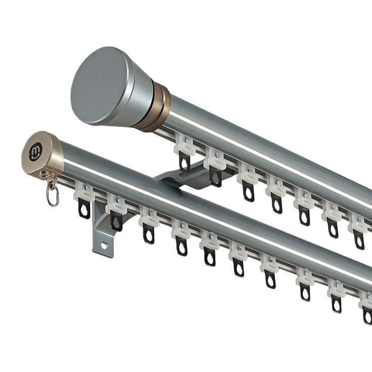The silver double-track curtain track is compatible with the gold decorative head curtain hook and Roman rod Item Picture