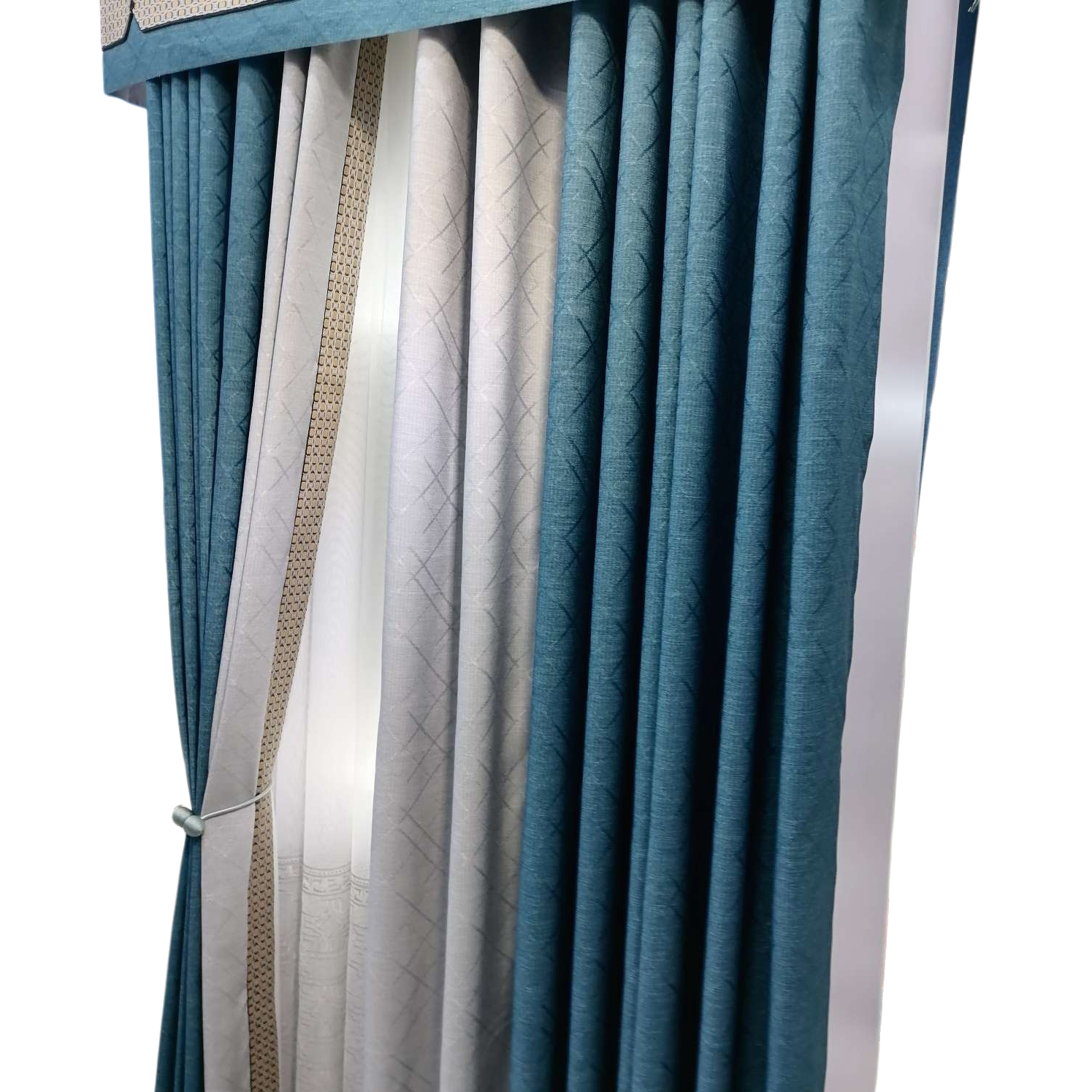 Blue-gray semi-transparent linen automatic shower curtain set, finished curtains, suitable for both living rooms and bathrooms Item Picture