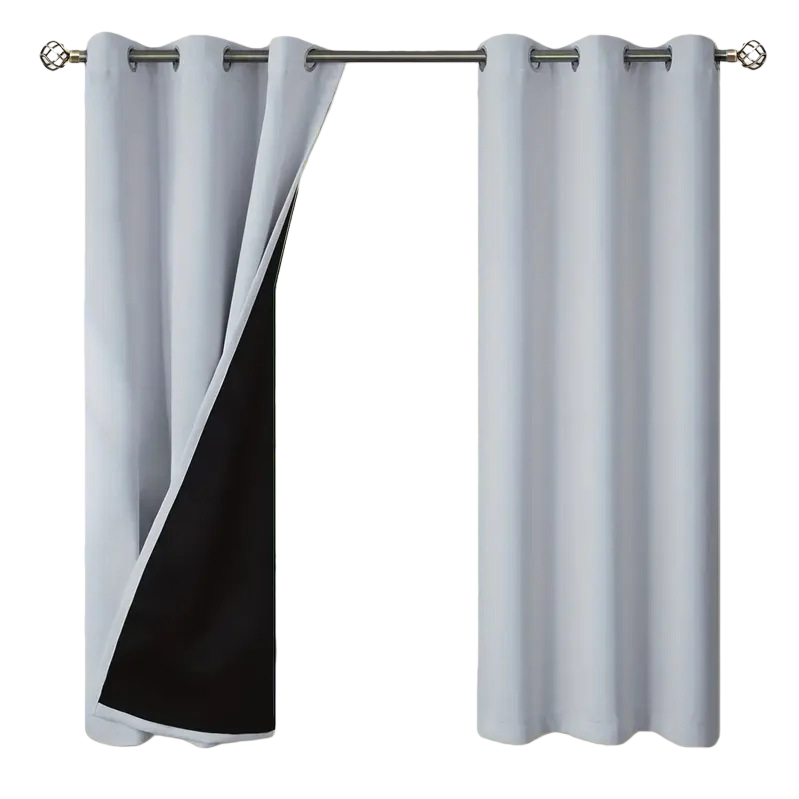 Light grey double-layer semi-transparent linen finished curtains, bath curtain sets, automatic curtains Item Picture