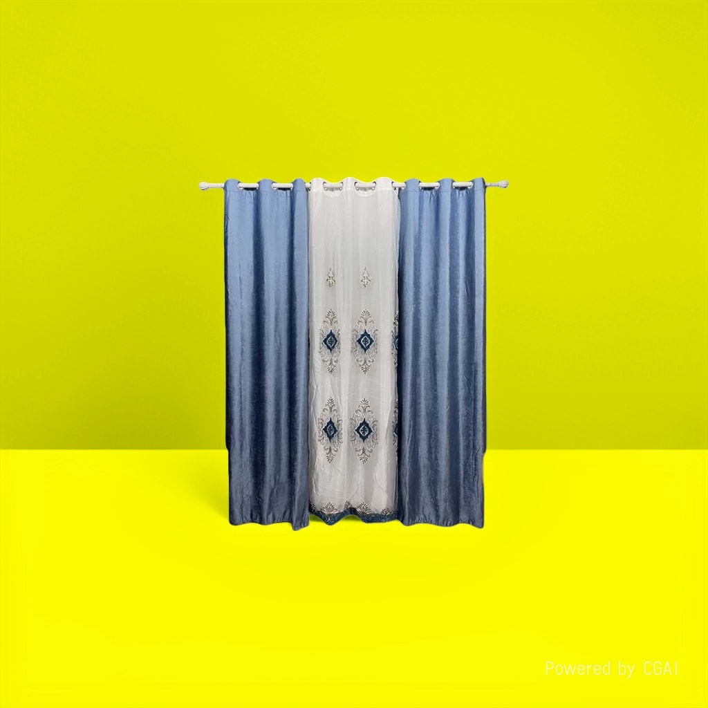Blue and off-white embroidered curtains and other curtains details Picture
