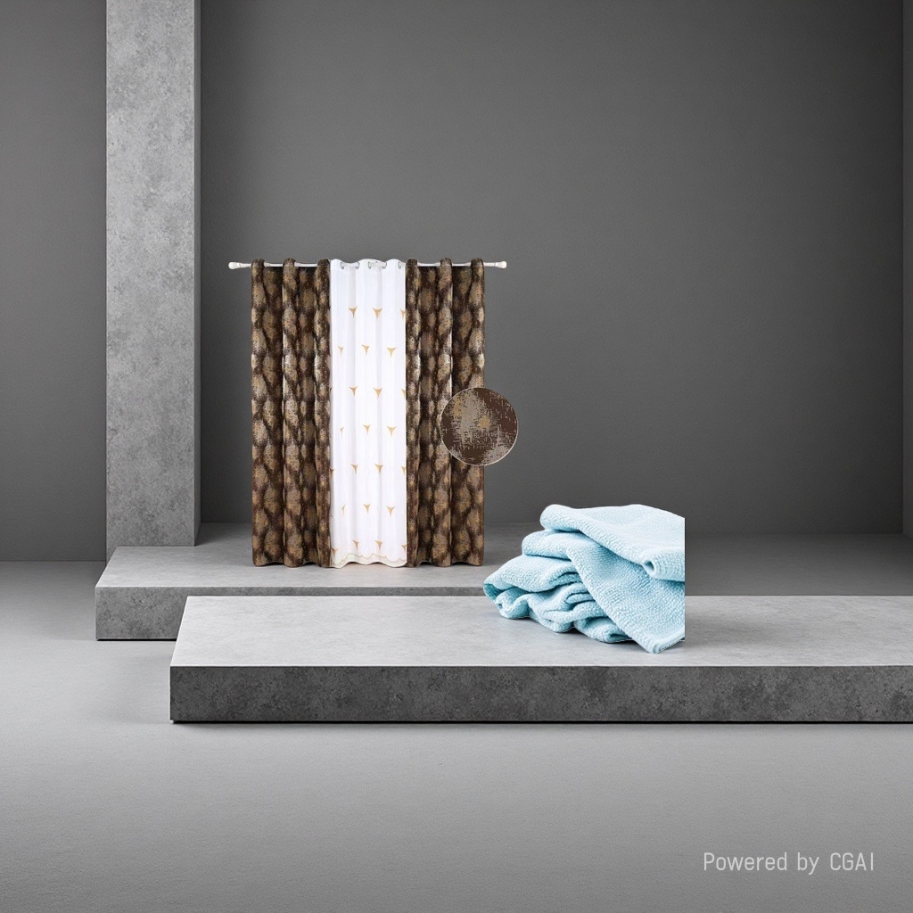 Brown and golden spotted semi-transparent linen finished curtains, bath curtain sets, automatic curtains