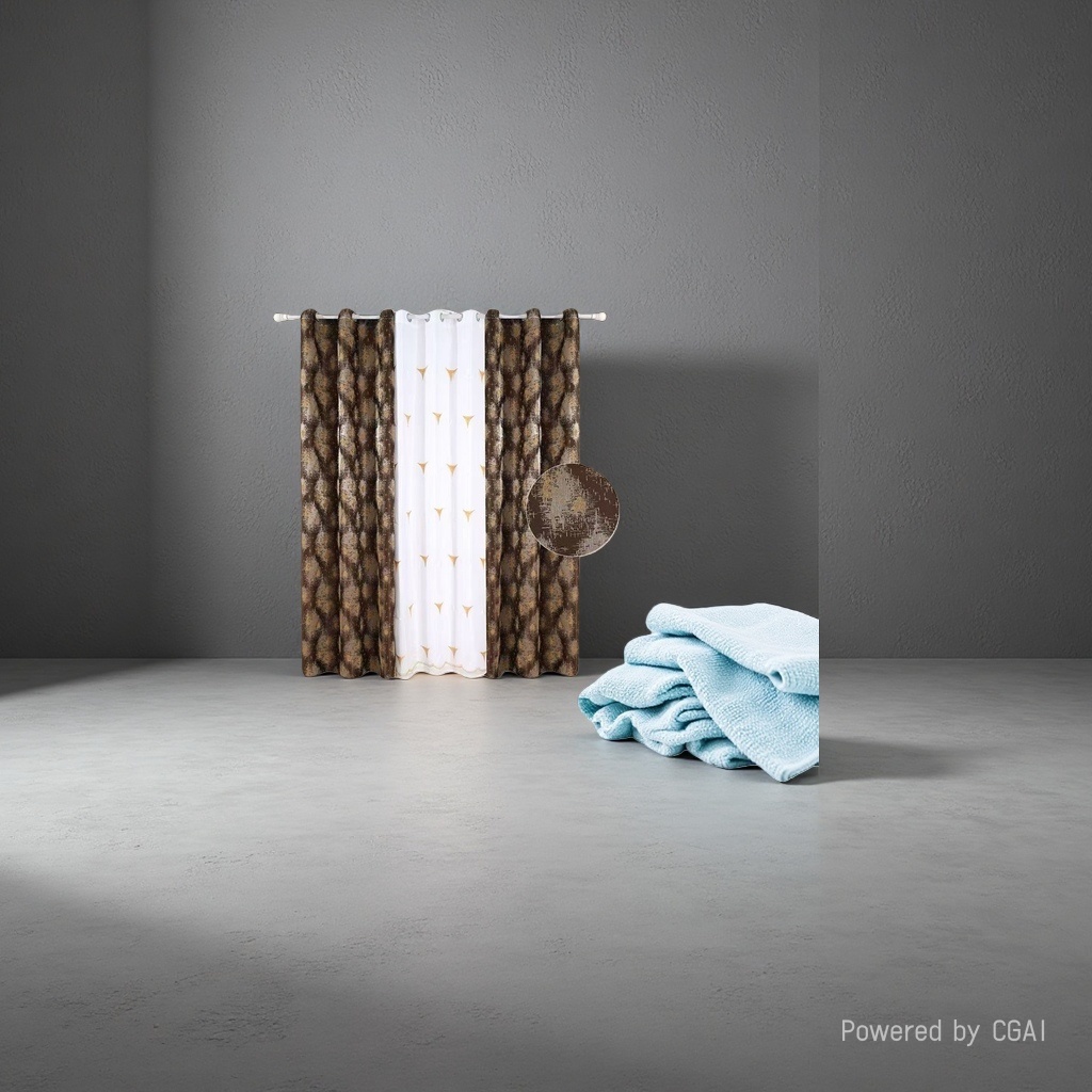 Brown and golden spotted semi-transparent linen finished curtains, bath curtain sets, automatic curtains Application Scenario