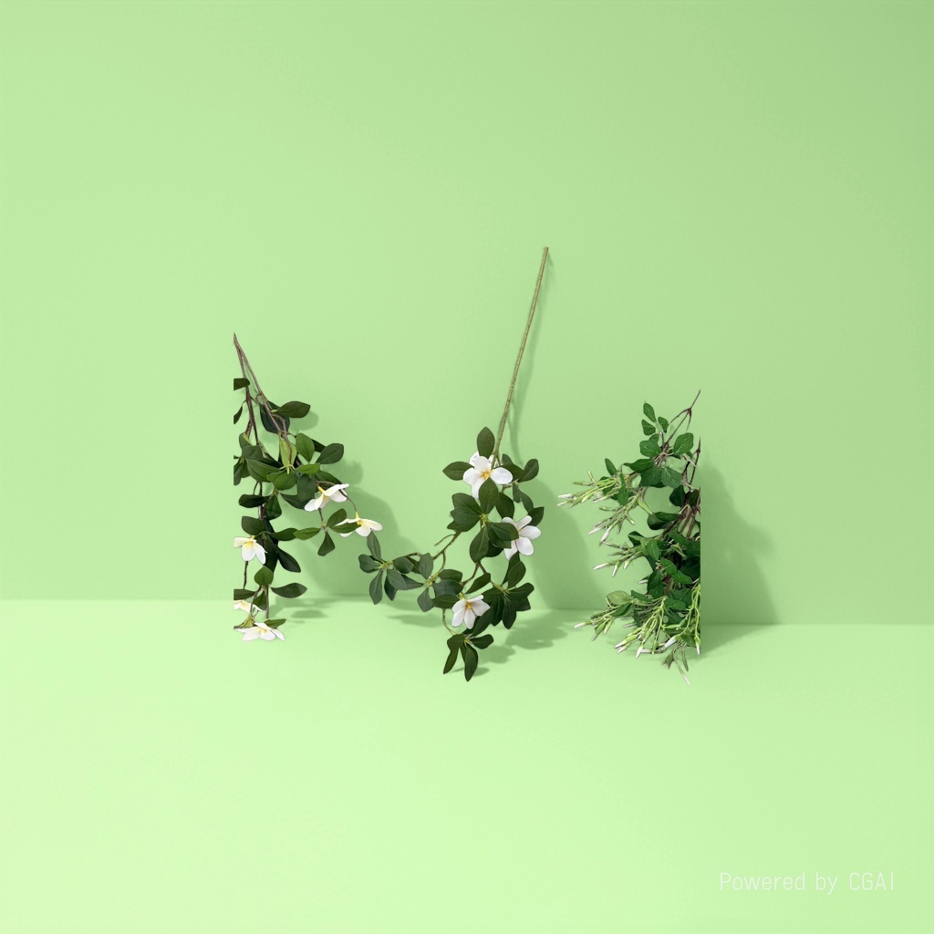 Blind box of miniature landscape plants with white small flowers, green leaves and branches of artificial Marigold. Artificial flowers