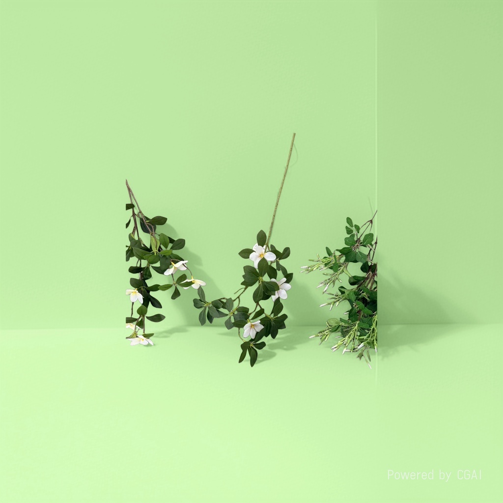 Blind box of miniature landscape plants with white small flowers, green leaves and branches of artificial Marigold. Artificial flowers details Picture