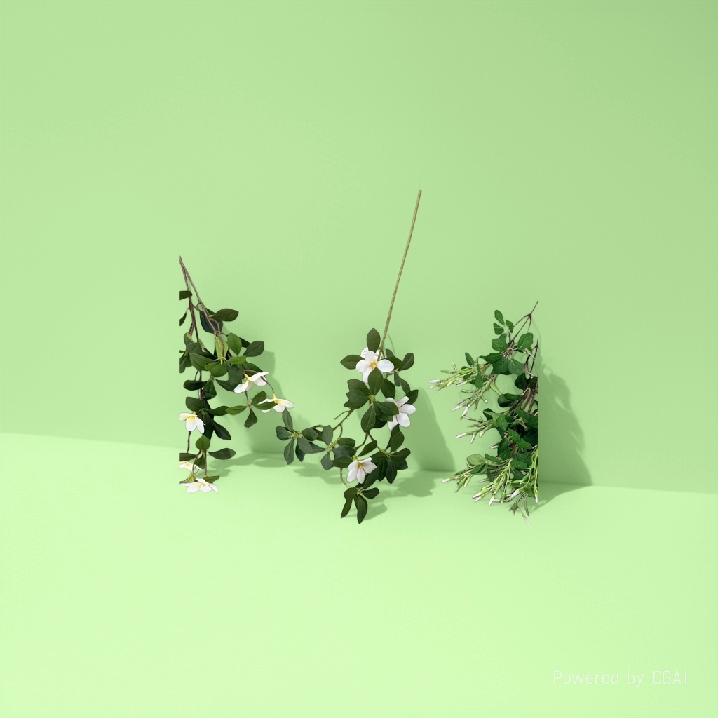 Blind box of miniature landscape plants with white small flowers, green leaves and branches of artificial Marigold. Artificial flowers Specification image