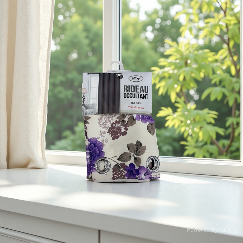 Purple floral pattern semi-transparent linen finished curtains, bath curtain set, automatic curtains RIDEAU OCCULTANT