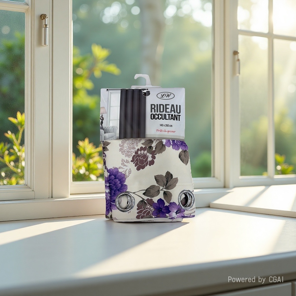Purple floral pattern semi-transparent linen finished curtains, bath curtain set, automatic curtains RIDEAU OCCULTANT details Picture