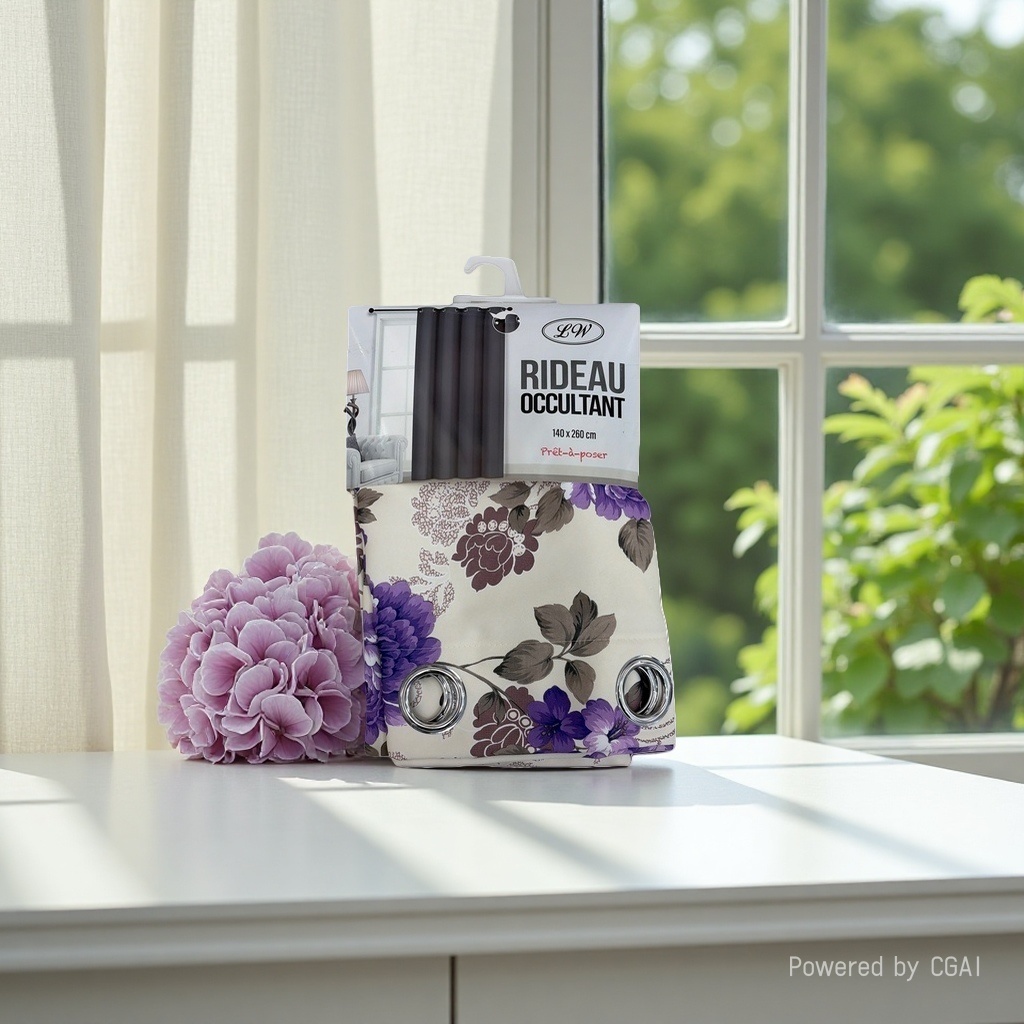 Purple floral pattern semi-transparent linen finished curtains, bath curtain set, automatic curtains RIDEAU OCCULTANT Application Scenario