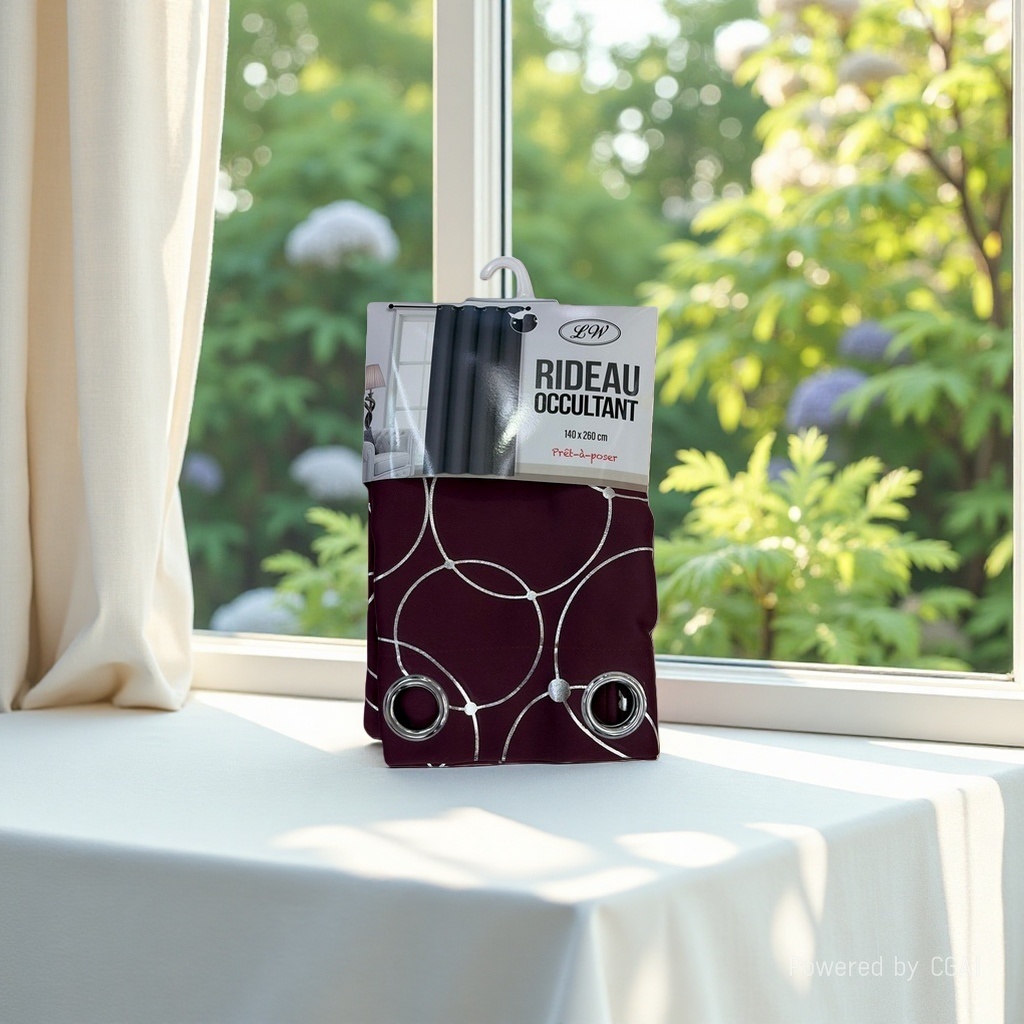 Deep purple silver ring blackout finished curtain semi-transparent linen bath curtain set RIDEAU OCCULTANT