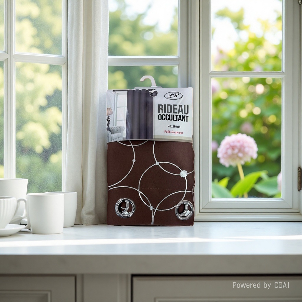 RIDEAU OCCULTANT Brown silver ring pattern semi-transparent linen blackout curtain bath curtain set details Picture