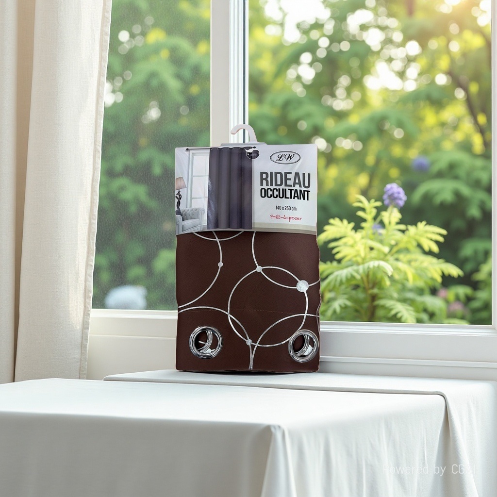 RIDEAU OCCULTANT Brown silver ring pattern semi-transparent linen blackout curtain bath curtain set