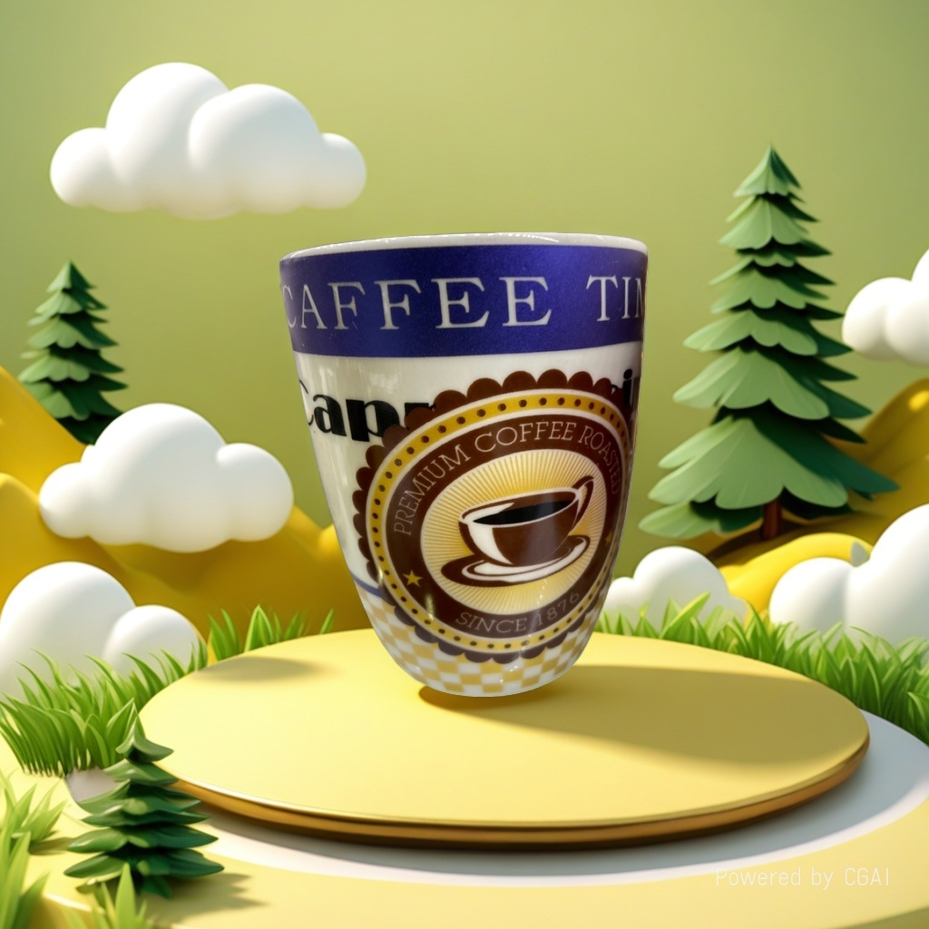 小可浮雕陶瓷咖啡杯 白色杯身棕黄装饰 PREMIUM COFFEE ROASTED SINCE 1876
