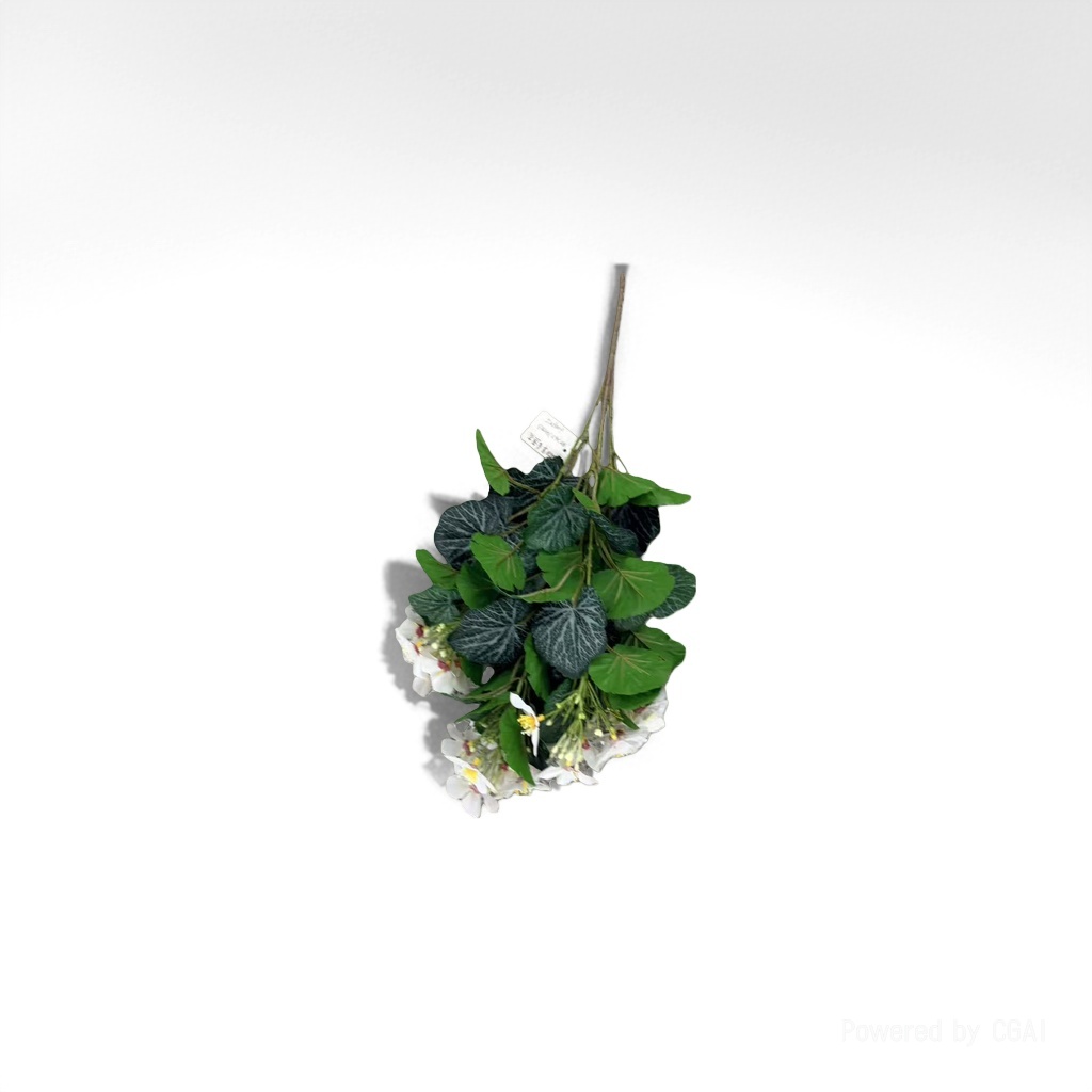 White artificial plastic bouquet with green leaf foam artificial lanterns