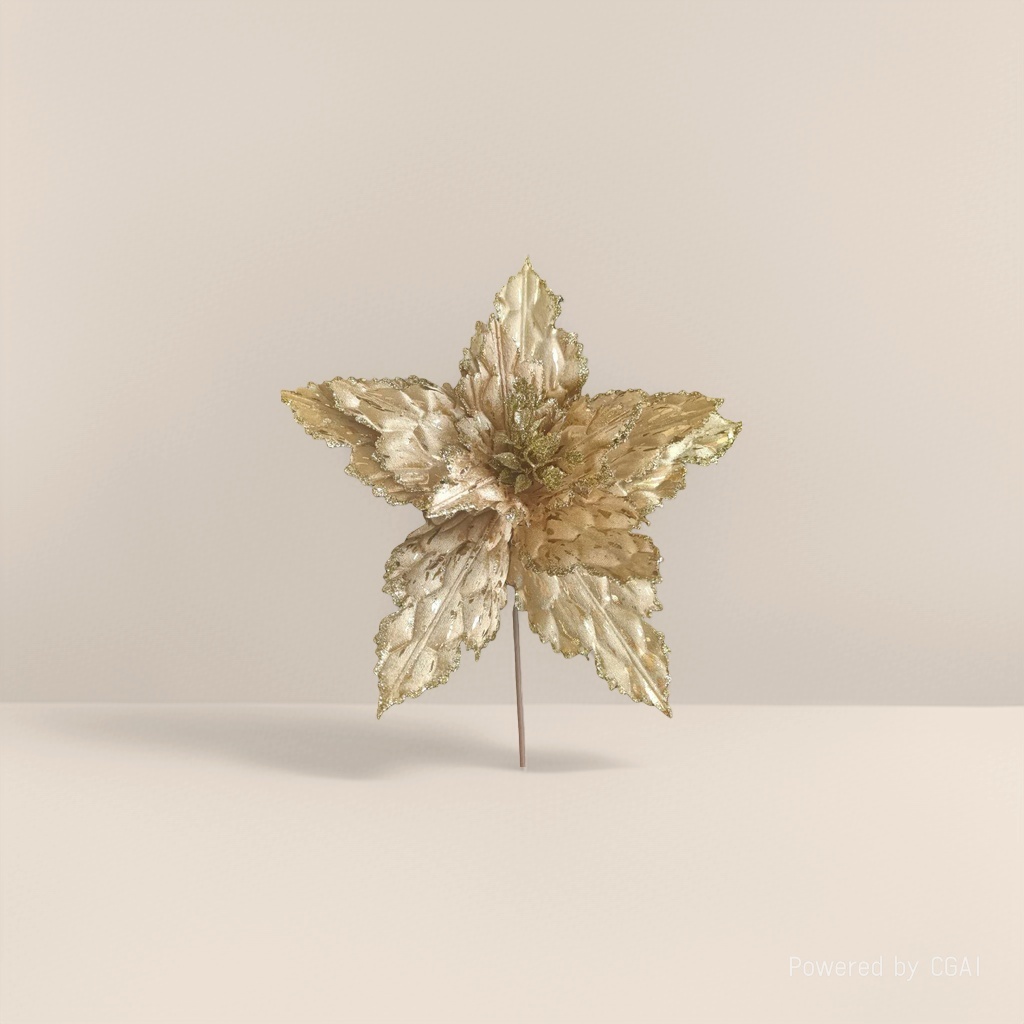 Gold foil flower, golden glittering artificial flower, Christmas flower, Christmas tree decoration flower Specification image