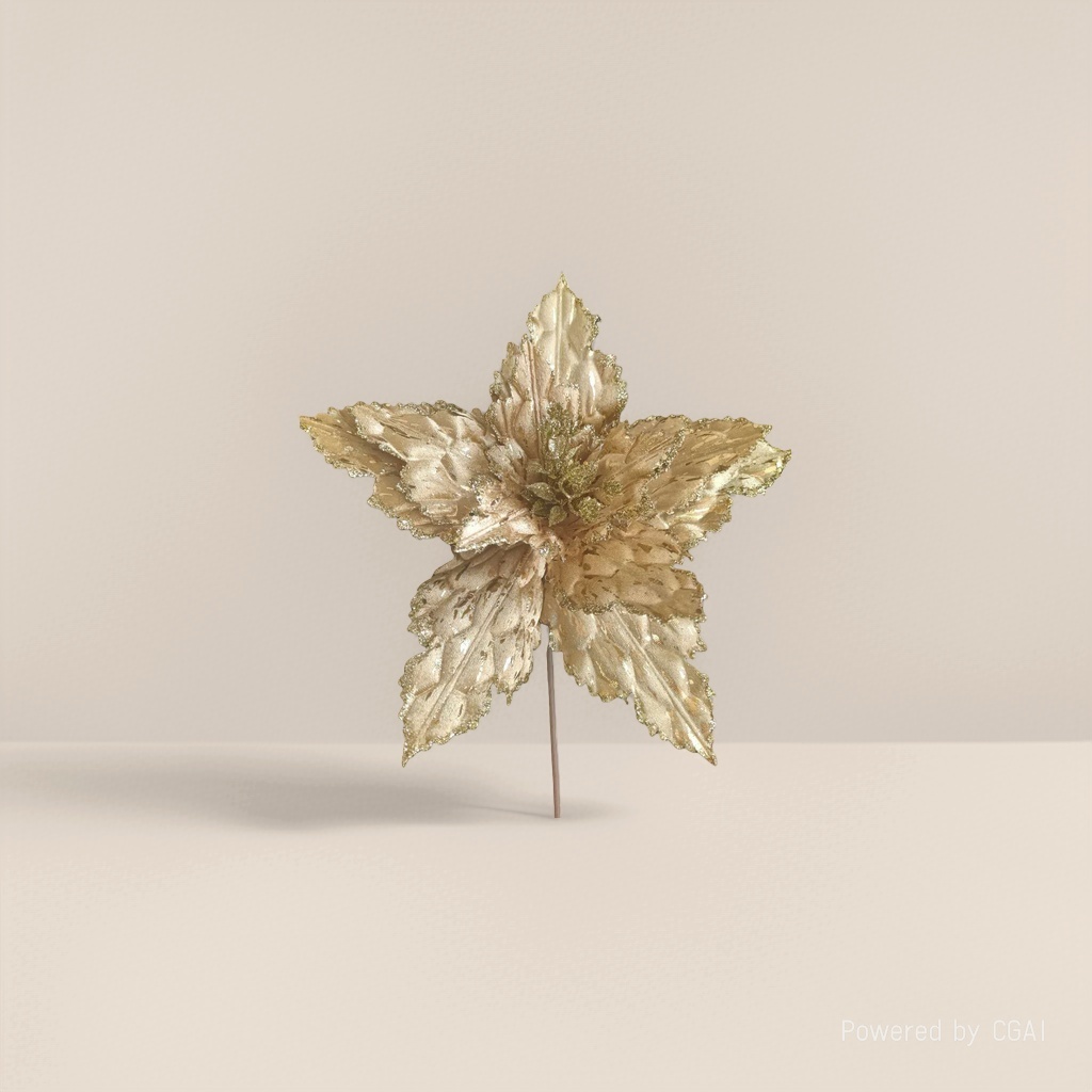 Gold foil flower, golden glittering artificial flower, Christmas flower, Christmas tree decoration flower details Picture