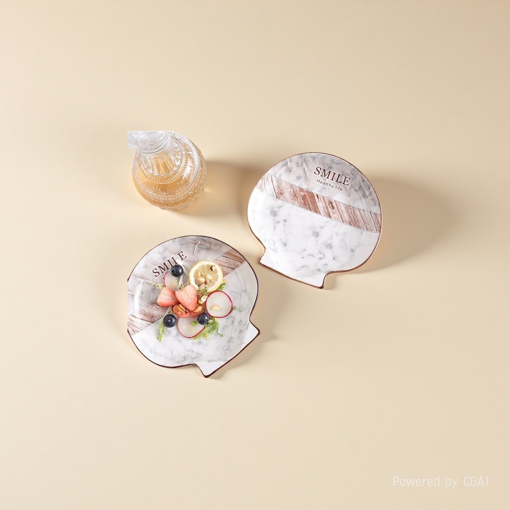 大理石纹贝壳盘陶瓷餐盘 方形不锈钢便当盒 塑料收纳餐具套装
