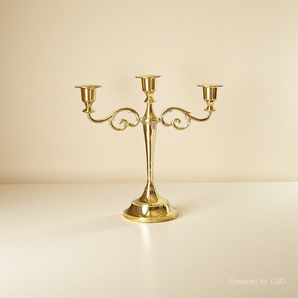 Golden three-headed crystal bamboo tube candlestick utensils, candlestick stands, ornaments, props, plastic candle cups details Picture