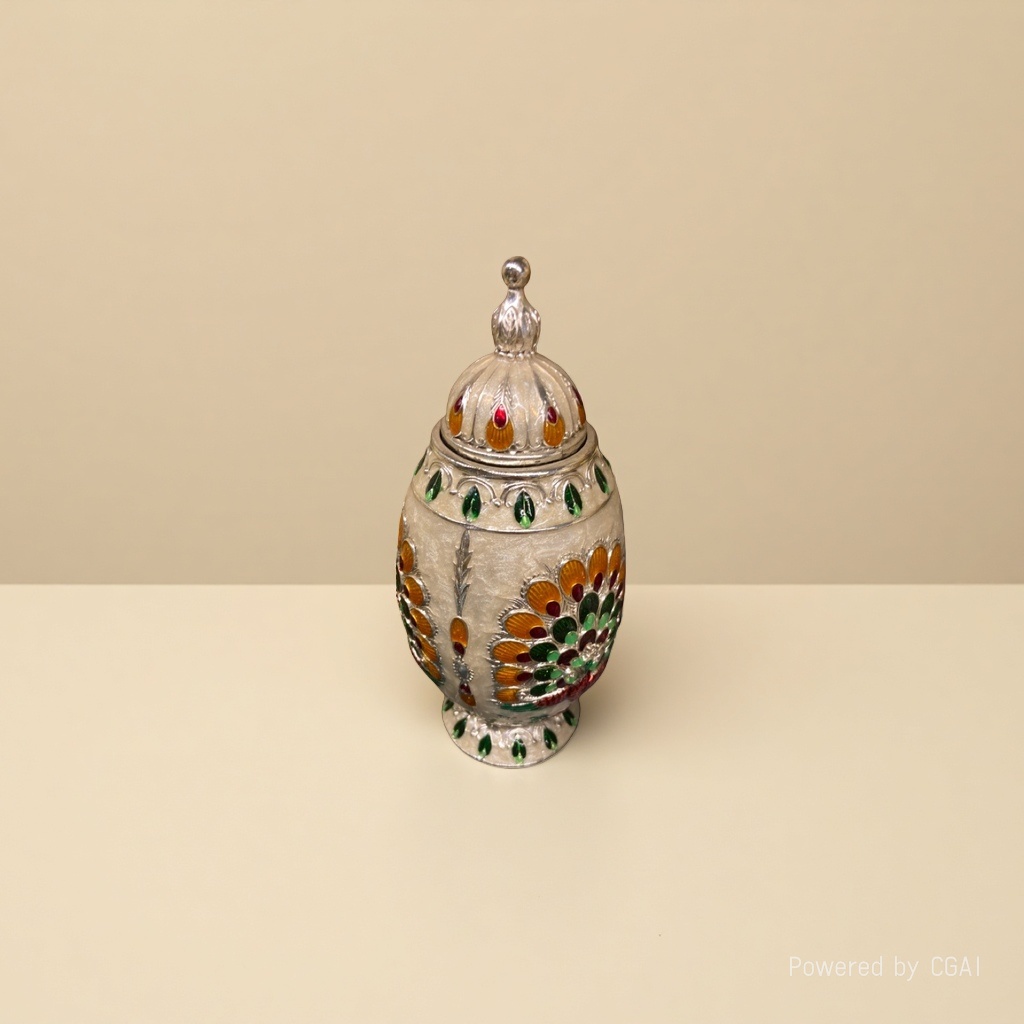 Silver glazed peacock pattern ceramic lid jar with relief hand-molded flower ceramic vase cup handicrafts Application Scenario