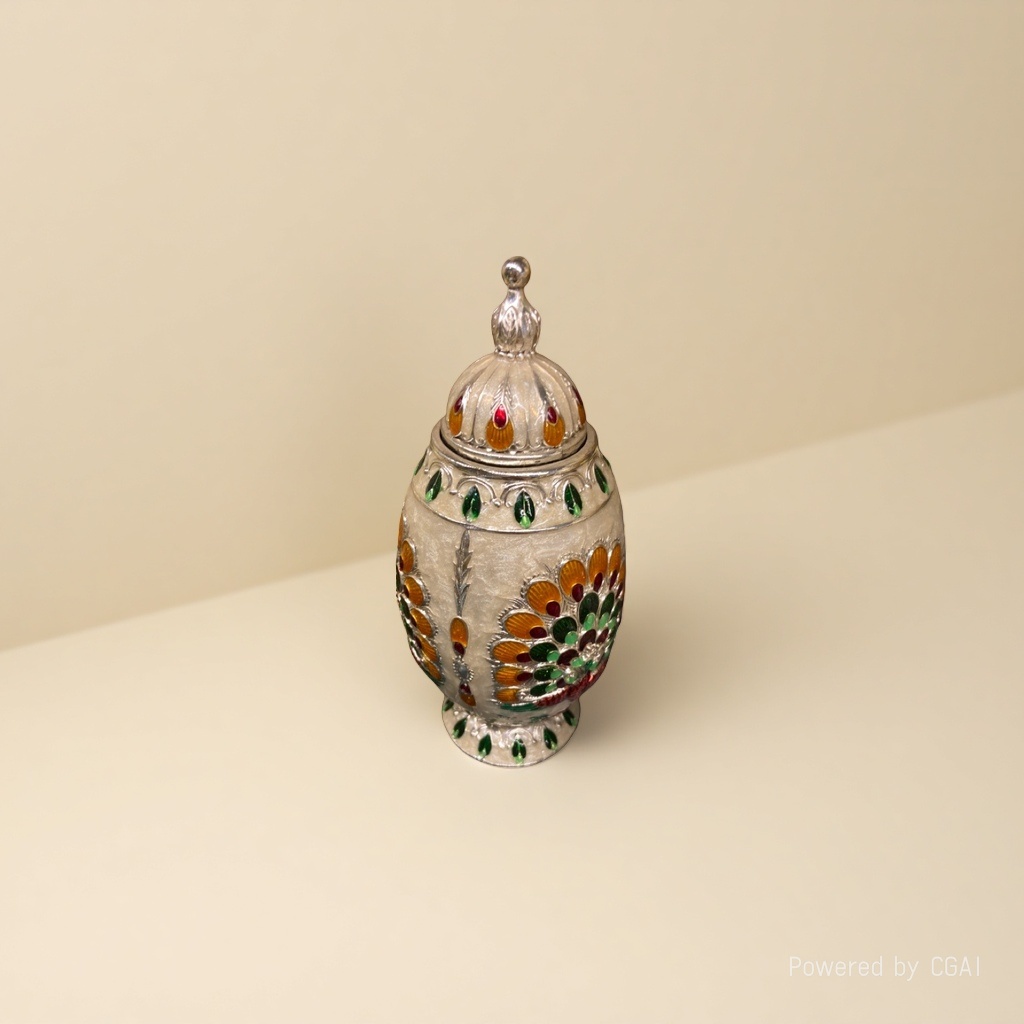 Silver glazed peacock pattern ceramic lid jar with relief hand-molded flower ceramic vase cup handicrafts Specification image