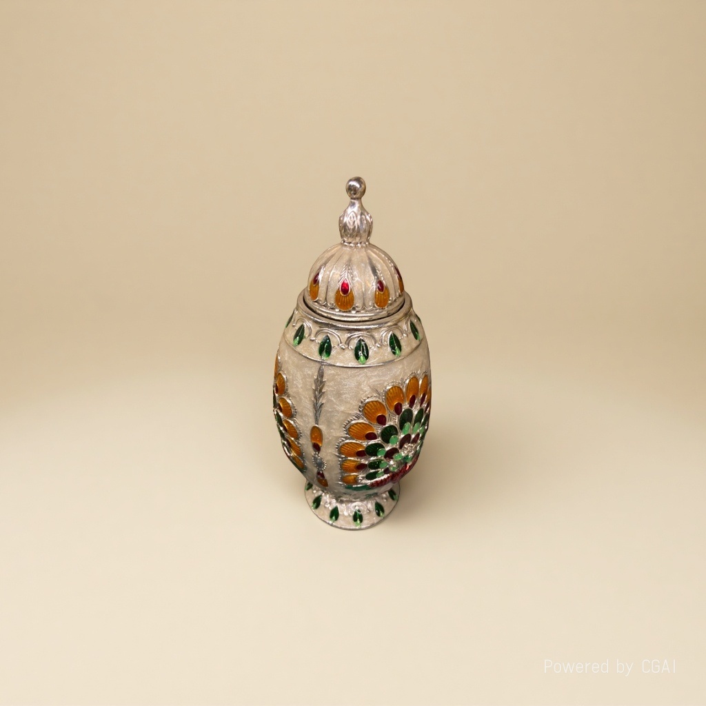 Silver glazed peacock pattern ceramic lid jar with relief hand-molded flower ceramic vase cup handicrafts details Picture