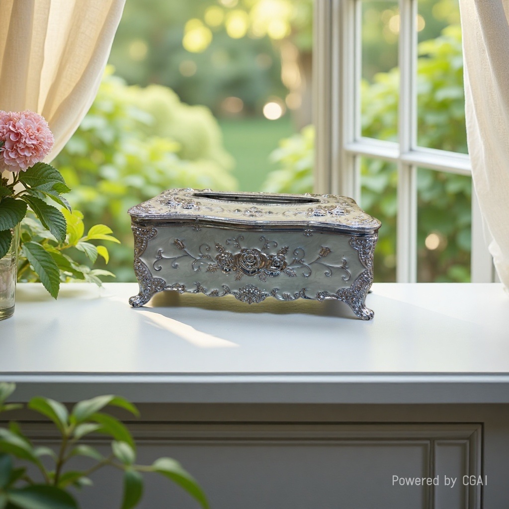 Silver carved rose tissue box, non-perforated decorative stand, wedding acrylic display stand, small ornament details Picture
