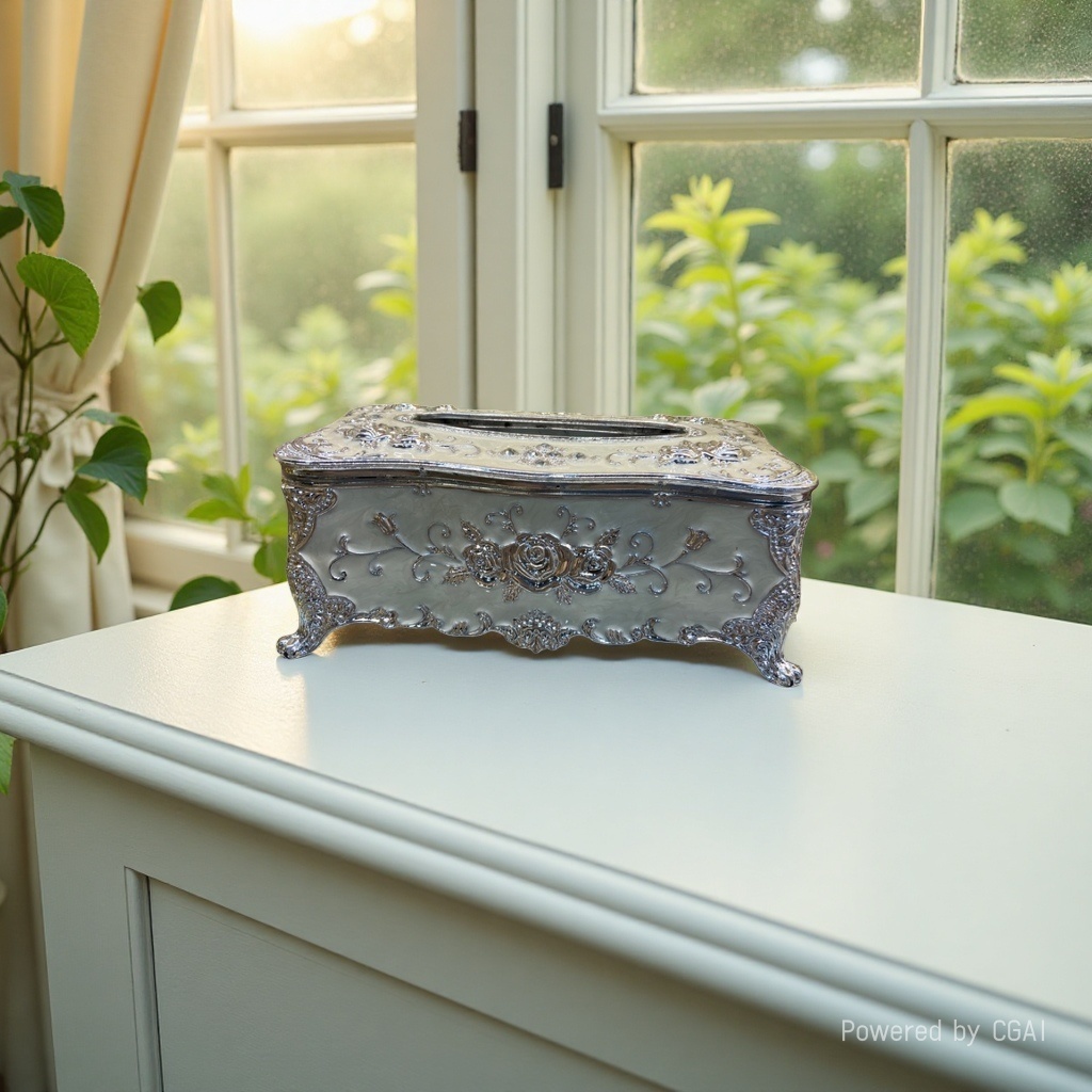 Silver carved rose tissue box, non-perforated decorative stand, wedding acrylic display stand, small ornament Specification image