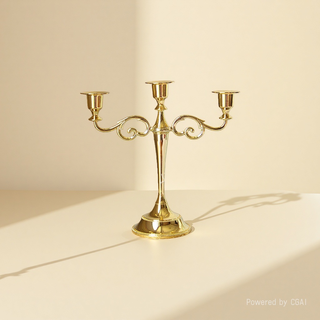 Three golden candlesticks, candle utensils, plastic candle cups, bamboo tubes, crystal ornaments and props details Picture
