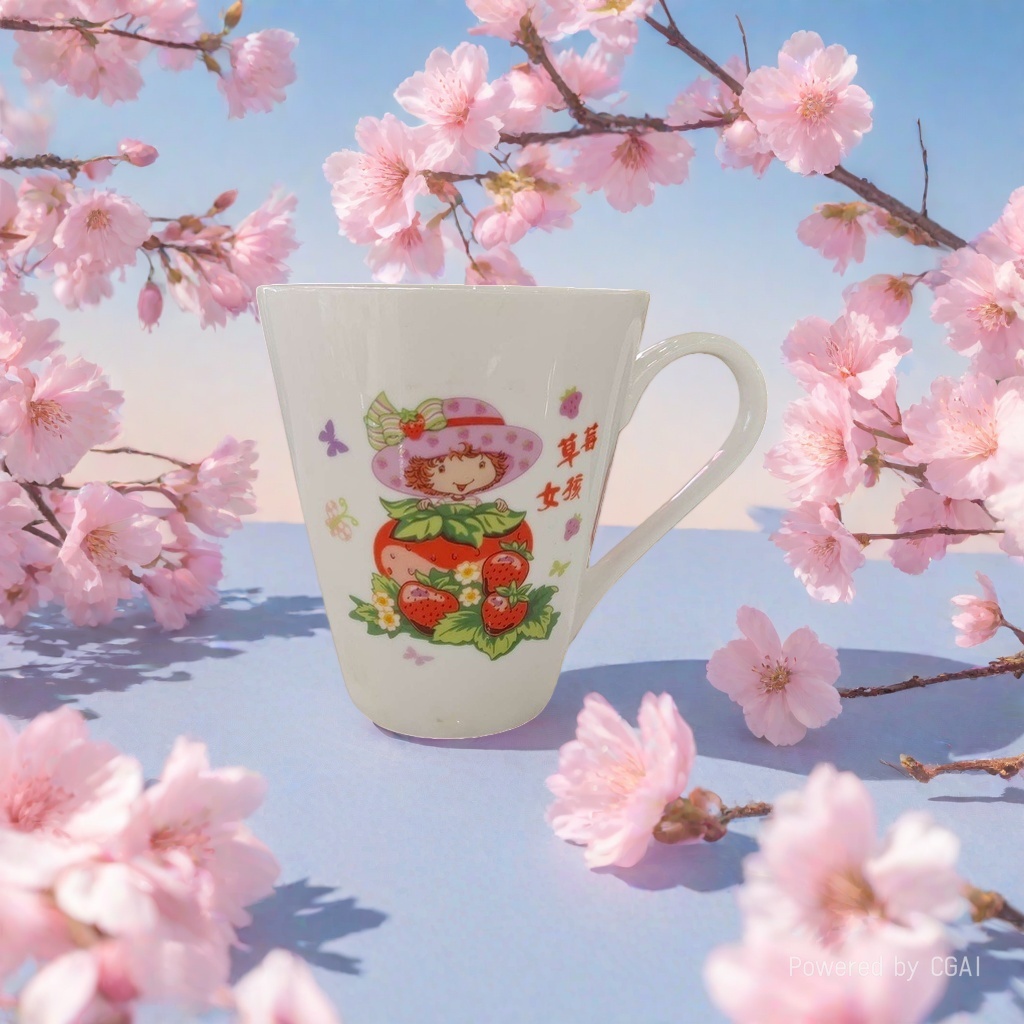 白色陶瓷草莓女孩卡通茶杯 大号浮雕建盏杯 羊脂玉白瓷茶壶配套